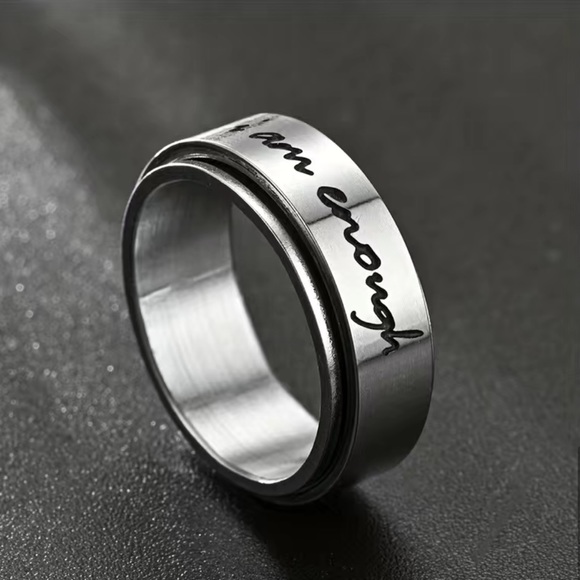 I AM ENOUGH Ring Fidget Spinning Anti Anxiety Ring Size 7 Stainless Silver - Picture 4 of 4
